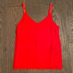 Red chiffon blouse with beading
